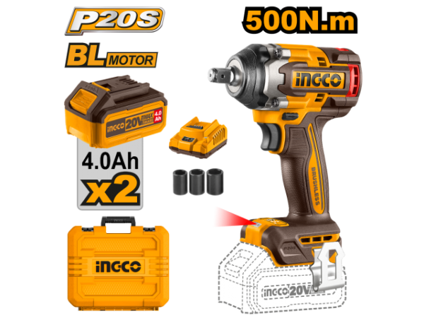 INGCO BOULONNEUSE A CHOC20V 500 NM 2BATT BRUSHLESS CIWLI2050