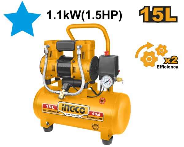INGCO COMPRESSEUR SILENCIEUX  15L 1100W 1.5HP