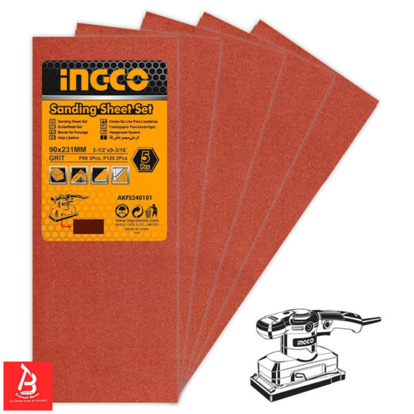 INGCO JEU FEUILLES ABRASIVES PONCAGE 5PCS 90*231MM FS320 AKFS240101-1