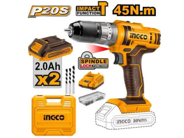 INGCO MALETTE PERCEUSE-VISSEUSE 20V 45NM 2BATTERIES SI CIDLI201452