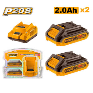 INGCO PACK 2 BATTERIES 20V 2AH + 1 CHARGEUR RAPIDE SI FBCPK1222