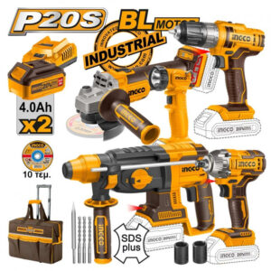INGCO PACK VALISE 5 MACHINES INDUSTRIELLES 20V 4AH + ACC CKLI2019