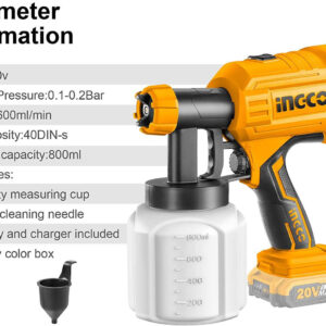 INGCO PISTOLET A PEINTURE SANS FIL 20V BATTERIE ET CHARGEUR NON INCLUS CSGLI2001