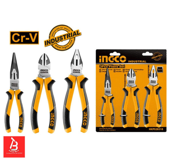 INGCO SET DE 3 PINCES UNIVERSELLE 200MM +DIAGONALE 160MM +BEC LONG 160MM HKPS28318